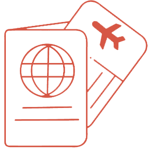 Icon of a passport and boarding pass representing Malaysia and Singapore immigration services.